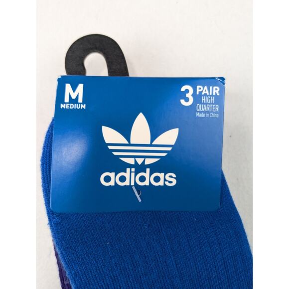 Adidas 3 Pair High Quarter Socks - Medium Adult - Blue/Purple/White - Picture 2 of 2